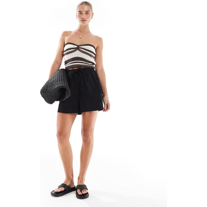French Connection Clare linen blend drawstring shorts in black 105936720