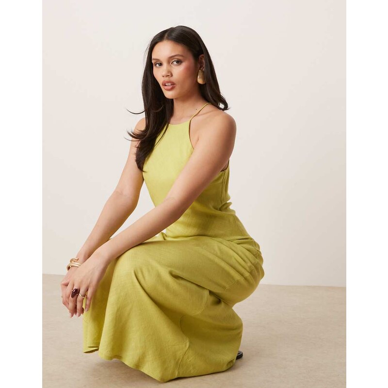 ASOS DESIGN linen racer maxi sunsundress in lime green