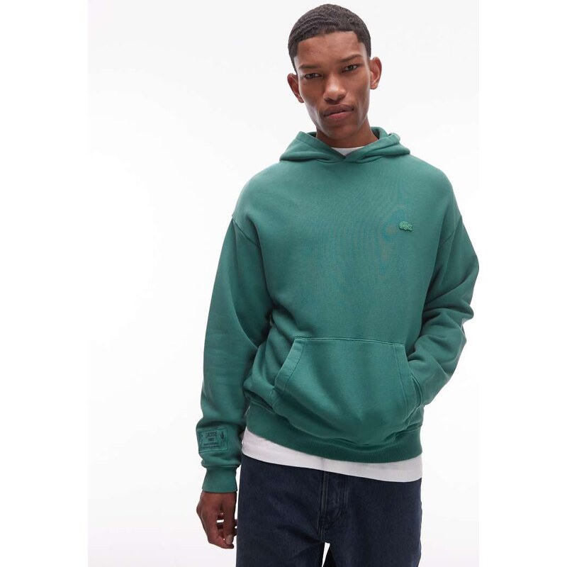 Lacoste pullover hoodie in overdyed green