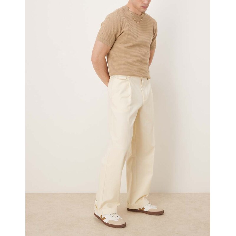 ASOS DESIGN smart wide leg cotton chino trousers with front
