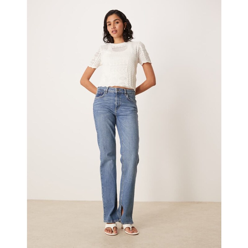 ASOS DESIGN patchwork stitch interest knitted t-shirt-White