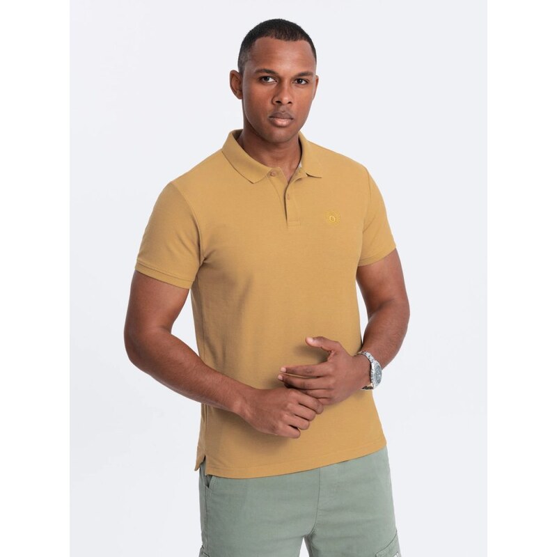 Ombre Clothing Bavlněná jednobarevná pánská polokošile hořčicová