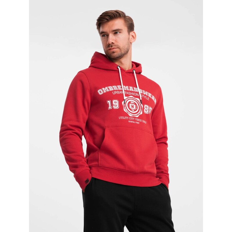 Ombre Clothing Pánská mikina s kapucí červená v1 om-ssps-0143