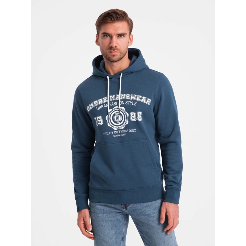 Ombre Clothing Pánská mikina s kapucí modrá v2 om-ssps-0143