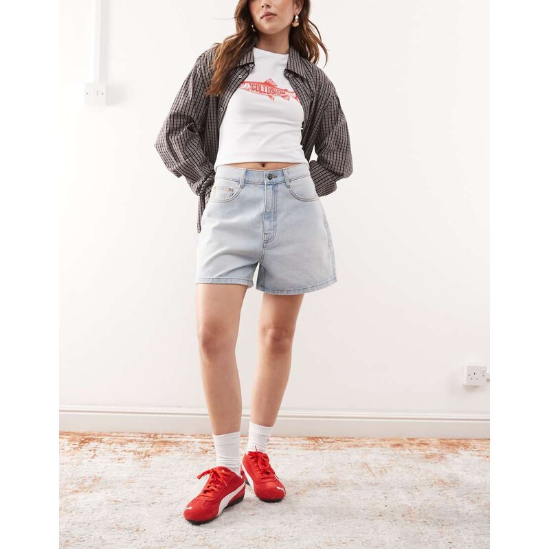 COLLUSION denim loose jort in light wash-Blue 106618491