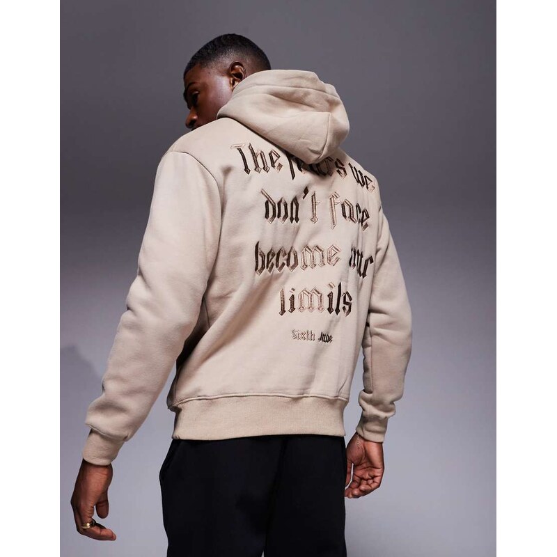 Sixth June script text back print hoodie in cream-White