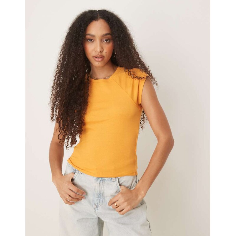 ASOS DESIGN raglan sleeve slubby baby tee in apricot-Orange 105974783