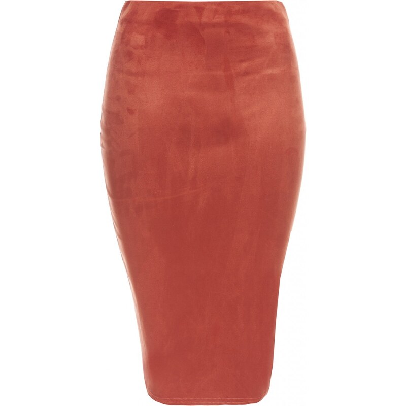 TFNC Semišová midi sukně v odstínech rezi