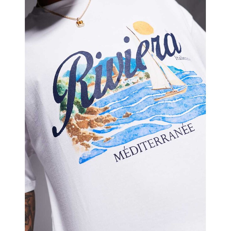ASOS DESIGN cropped oversized t-shirt with sailing graphic in white