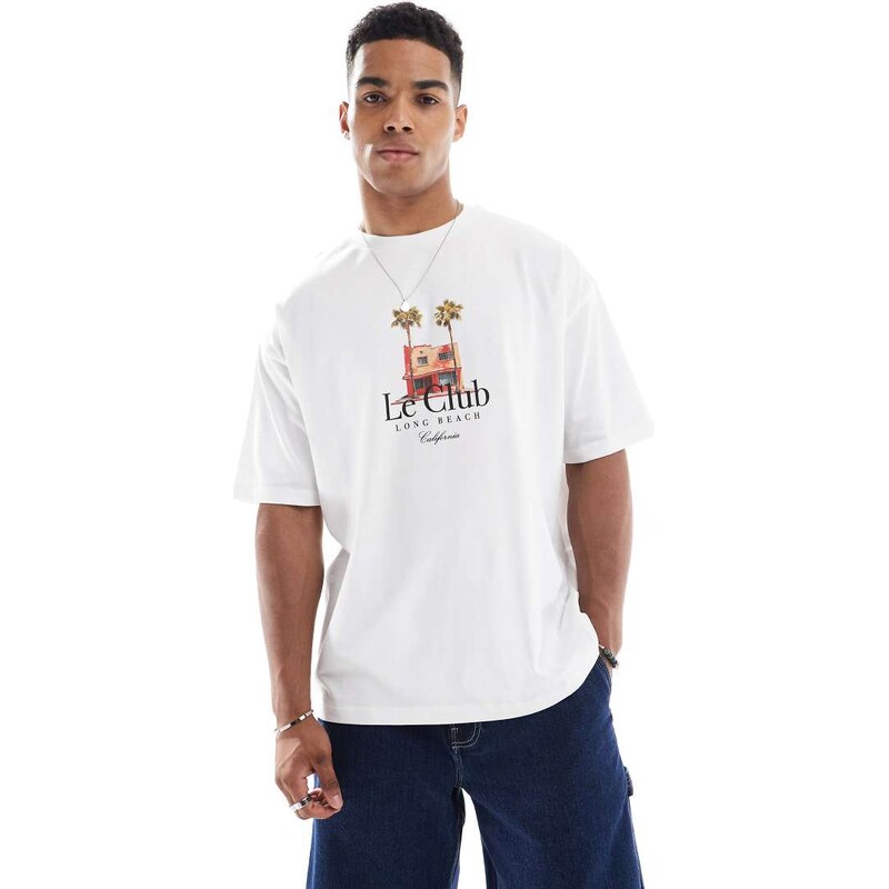 ASOS DESIGN oversized t-shirt with palm tree graphic in white
