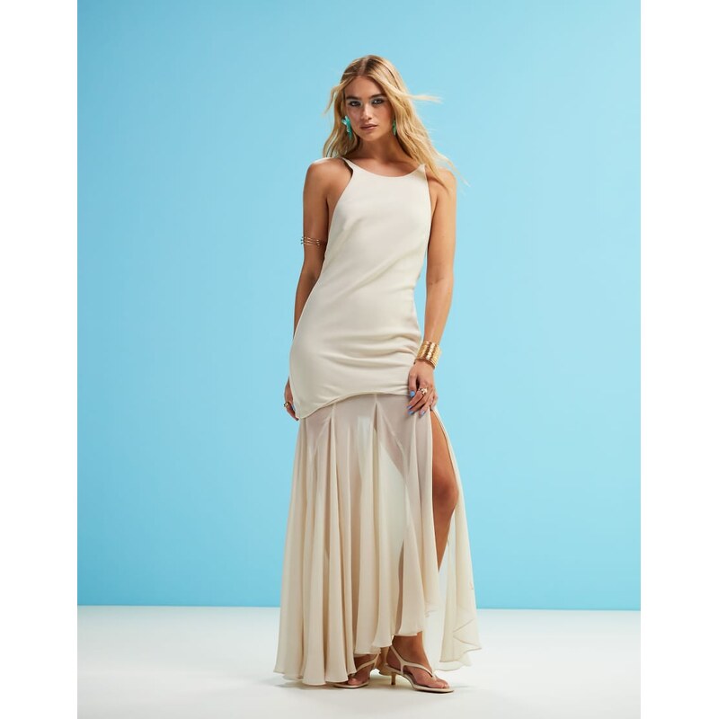 ASOS DESIGN high neck structured maxi dress with waved hem and