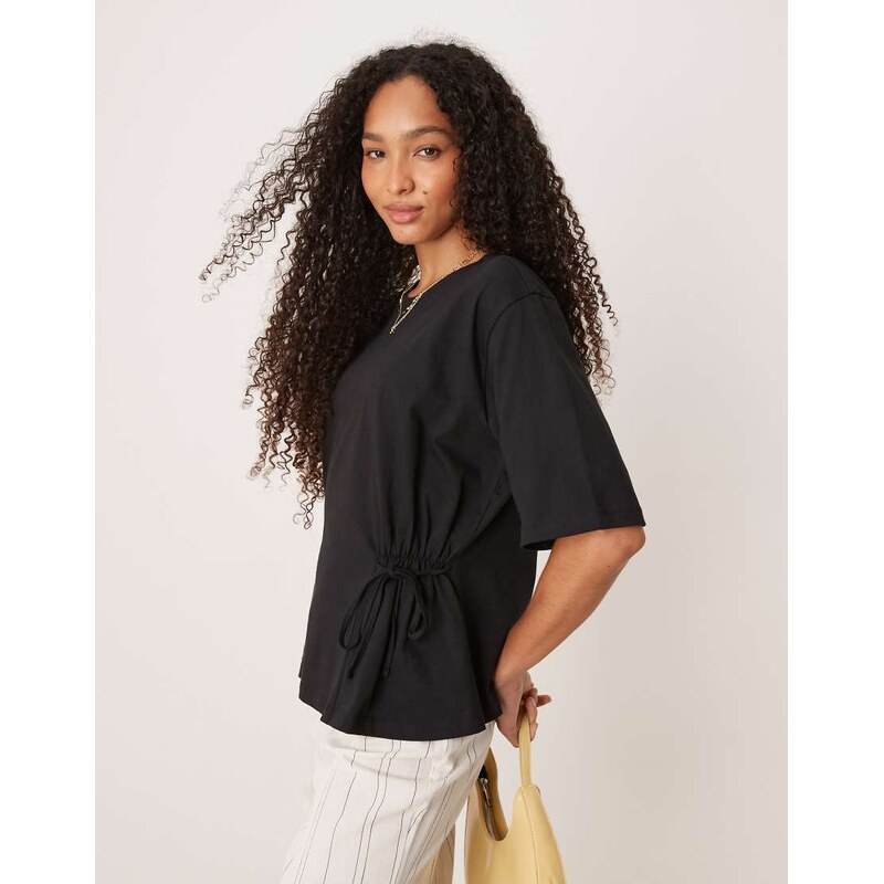 ASOS DESIGN oversized t shirt with tie detail in black