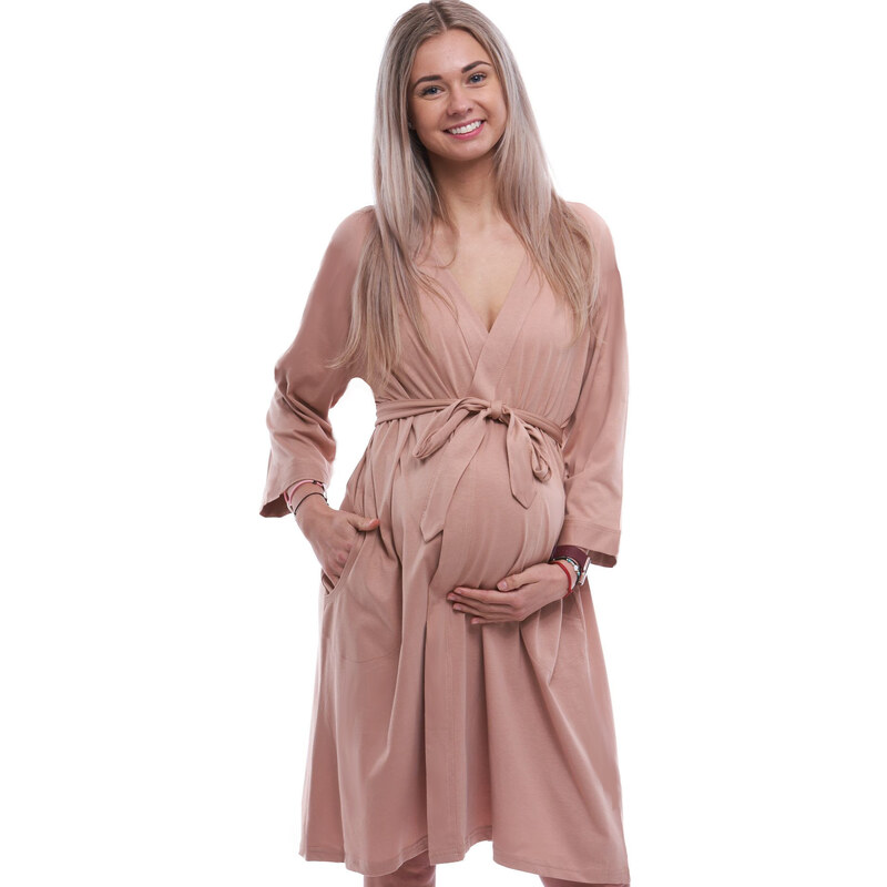 Naspani Hnědý lehký župan do porodnice na kojení 1XL,2XL,3XL,4XL