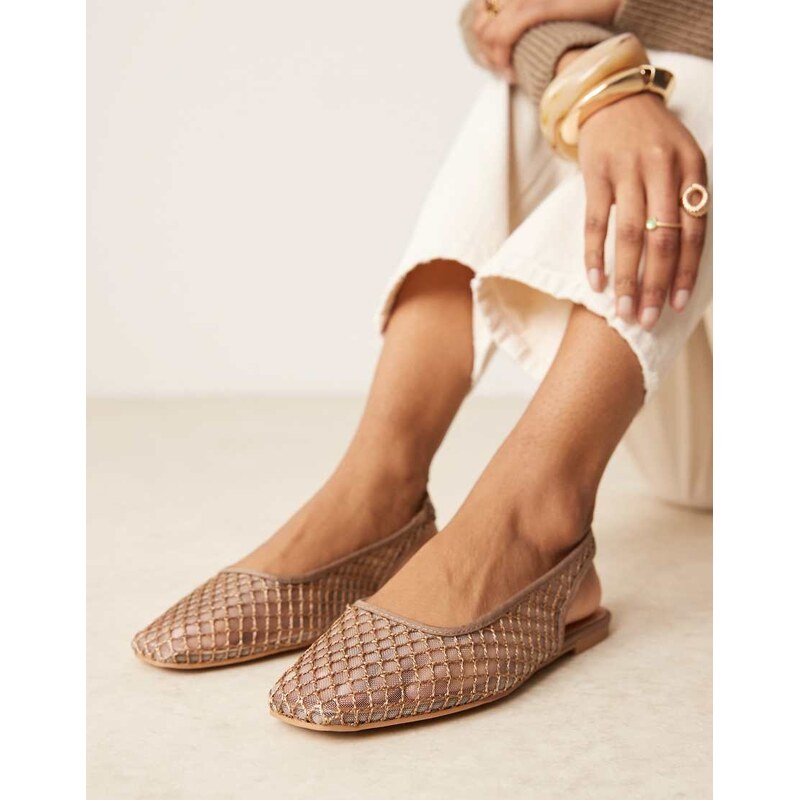 ASOS DESIGN Lisse round-toe slingback ballet in taupe weave-Brown 115487278