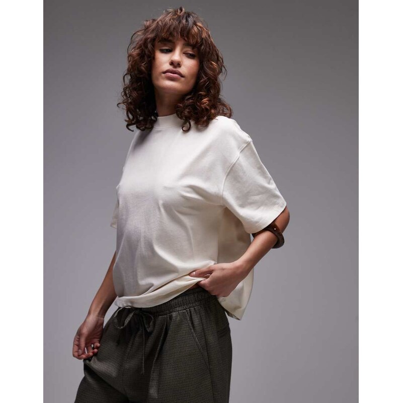 Topshop oversized boxy short sleeve tee in stone-Neutral 105981501
