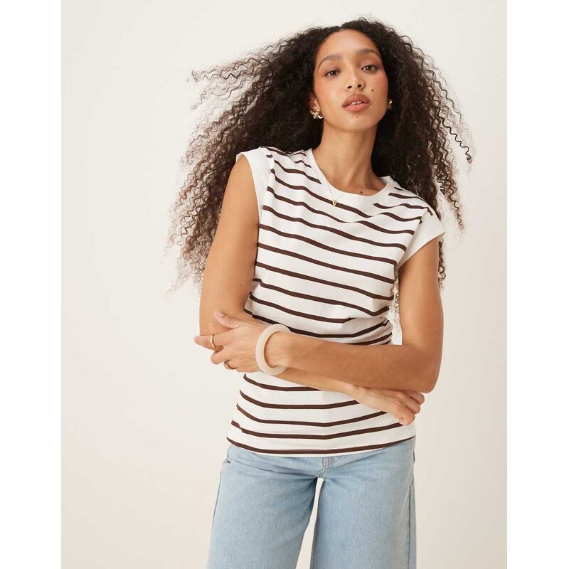 ASOS DESIGN corset waist sharp shoulder tank top in brown and