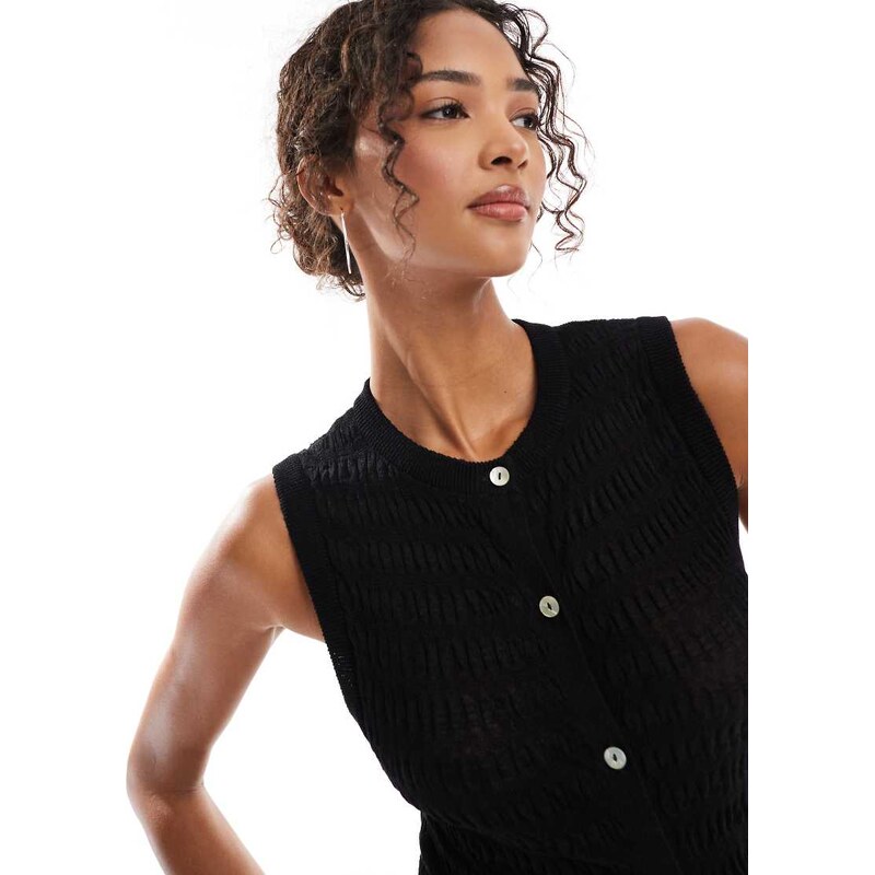 ASOS DESIGN knitted shirred button through tank in black 105974806
