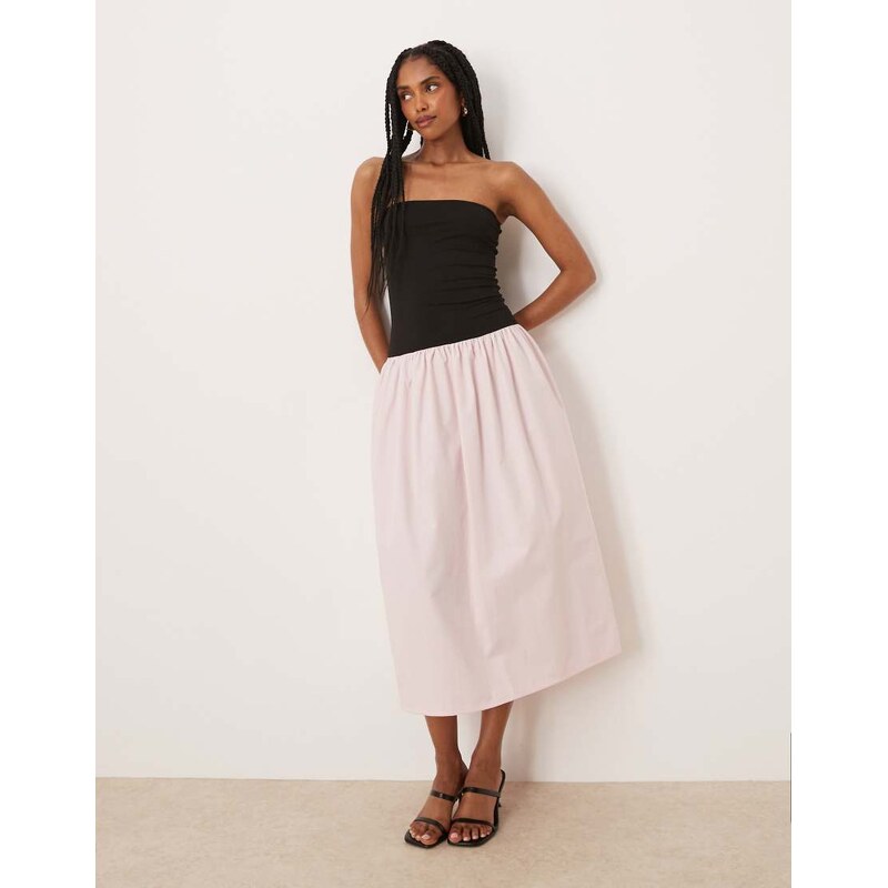ASOS DESIGN colour block poplin mix bandeau maxi dress in pink