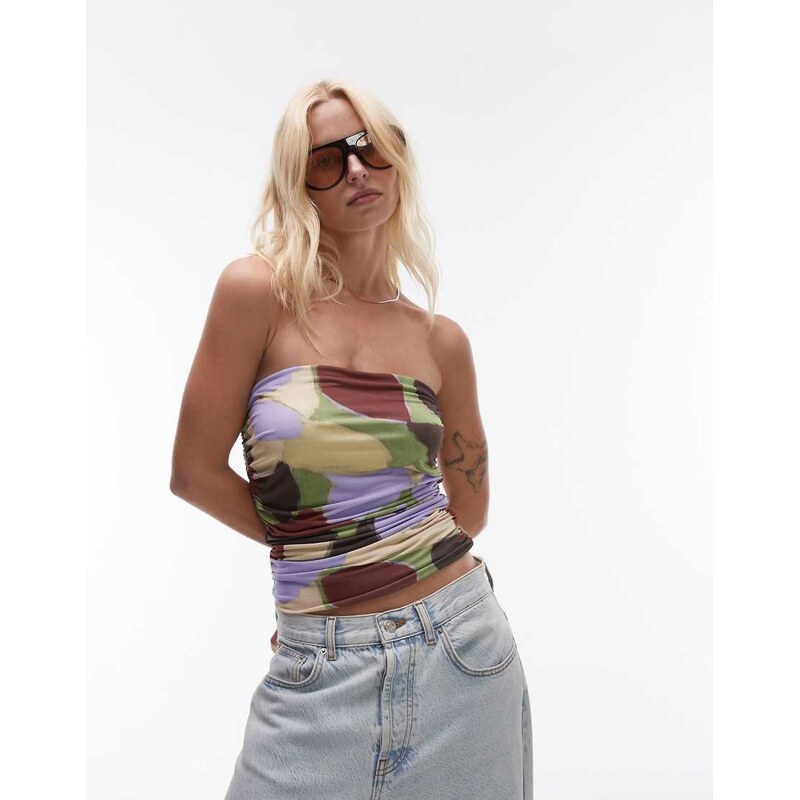 Topshop microfibre abstract print bandeau in multi 105981664