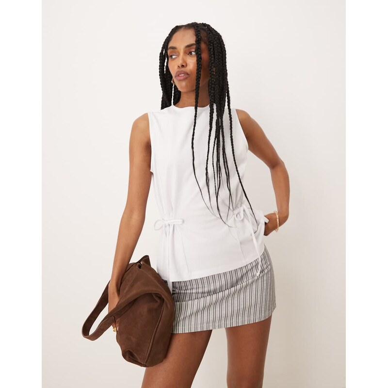 ASOS DESIGN sleeveless cinched tie side tee in white