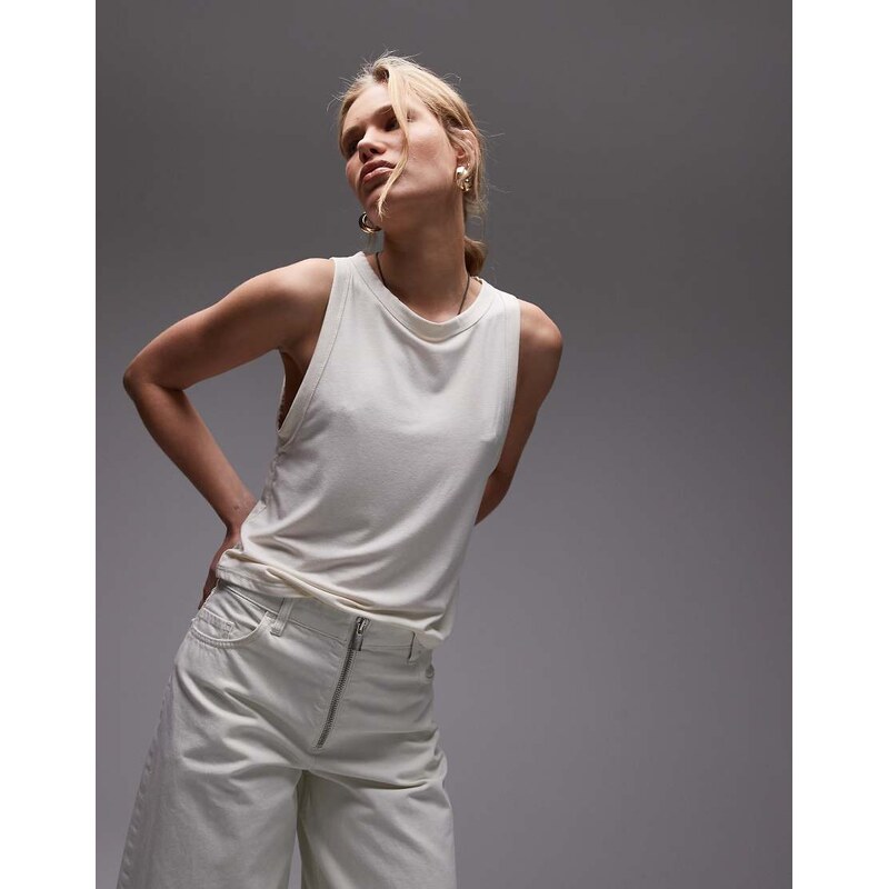 Topshop soft loose tank in ivory-Neutral