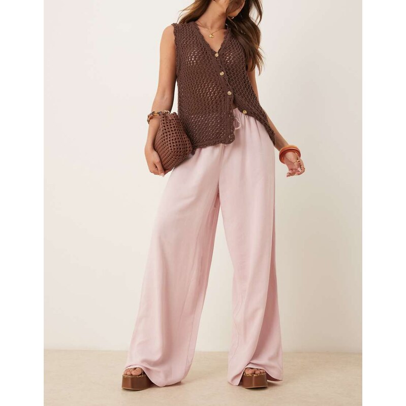 ASOS DESIGN linen blend pull on trouser in dusty pink