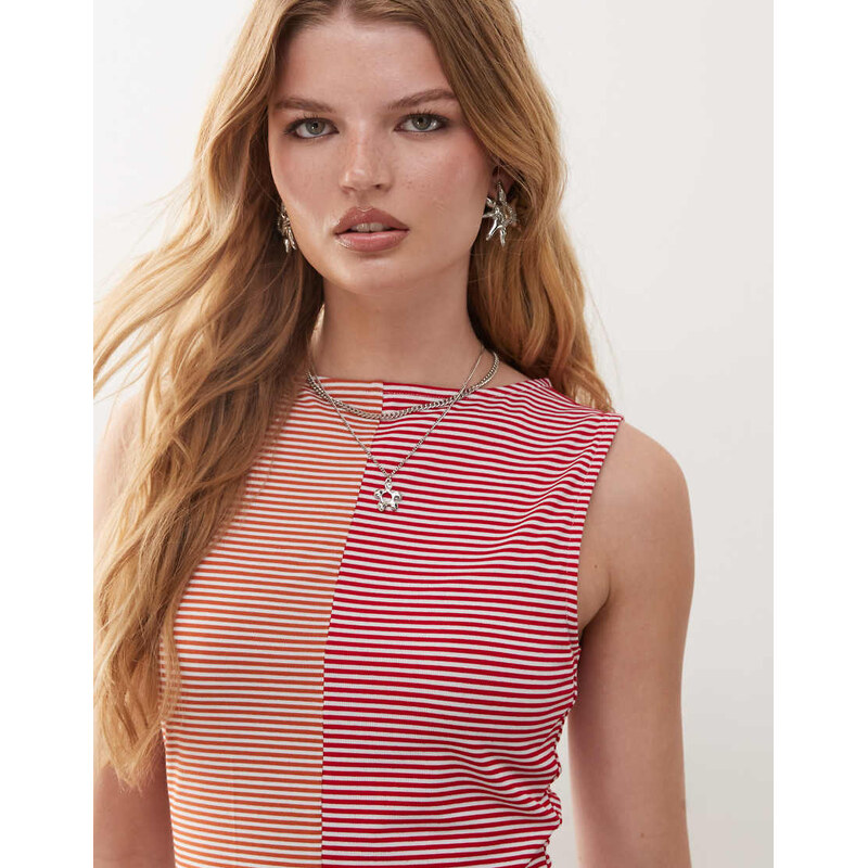 Reclaimed Vintage slash neck tank in spliced pink and orange