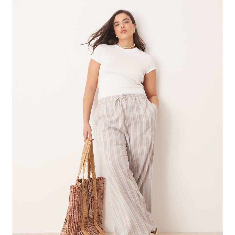 ASOS Curve ASOS DESIGN Curve textured linen look wide leg pull