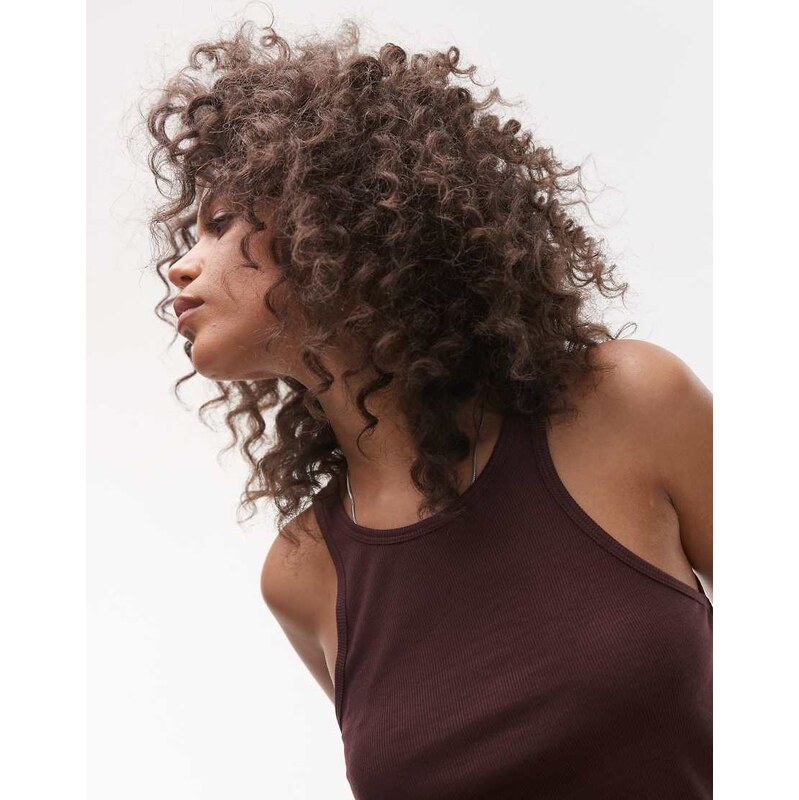 Topshop premium racer vest in chocolate-Brown