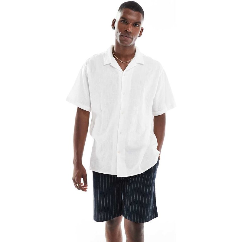 Jack & Jones revere collar shirt in crinkle texture white