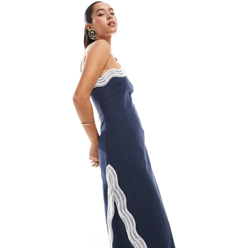 4th & Reckless linen look contrast scallop detail bandeau maxi dress 105981498