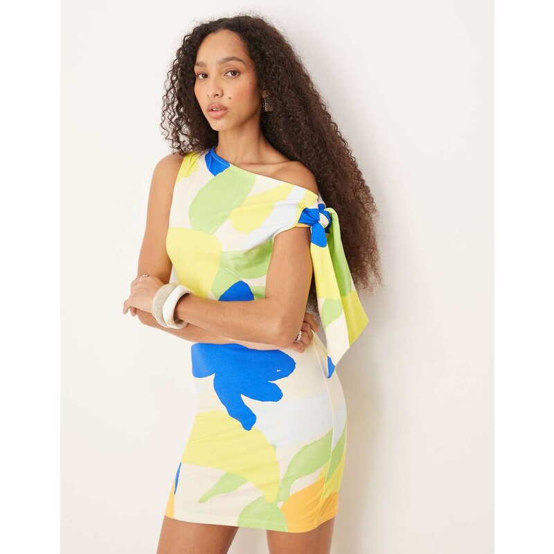ASOS DESIGN one shoulder tie knot detail mini dress enlarged
