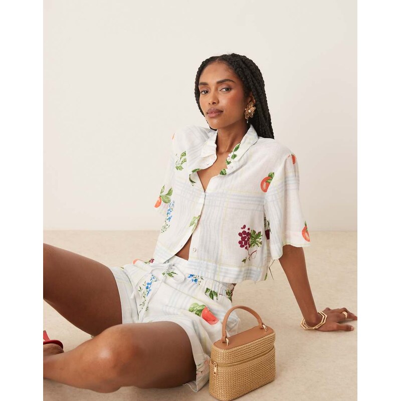 Nobodys Child Bernadetta tie-detail top co-ord in fruit check print 105981561