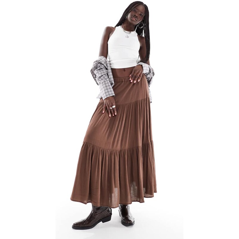 Stradivarius boho midi skirt in brown