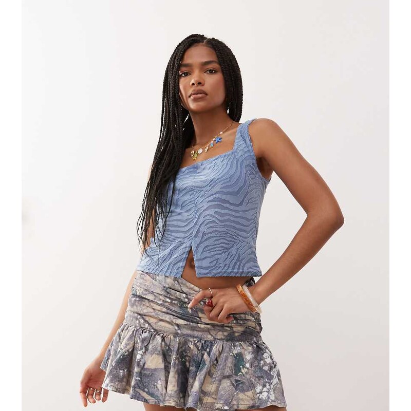 COLLUSION dropped waist mini skirt in camo print-Multi