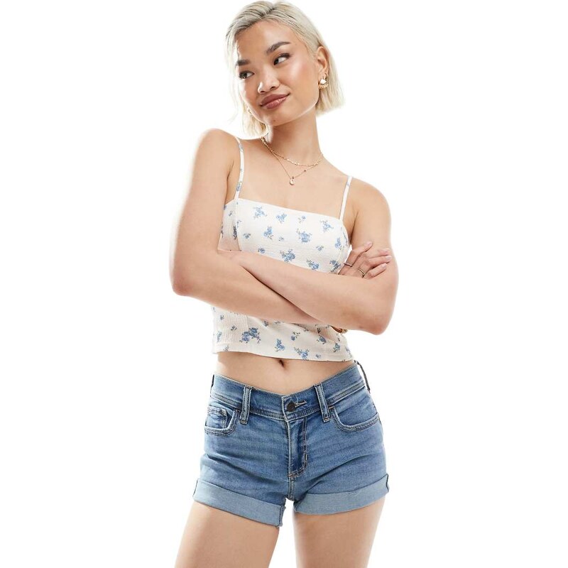 Hollister low rise contrast foldover mini denim shorts in vintage 105981635
