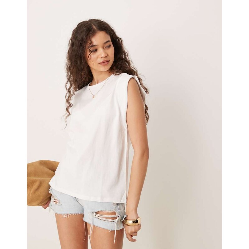 Mango sleeveless elevated shoulder vest in white 106101941