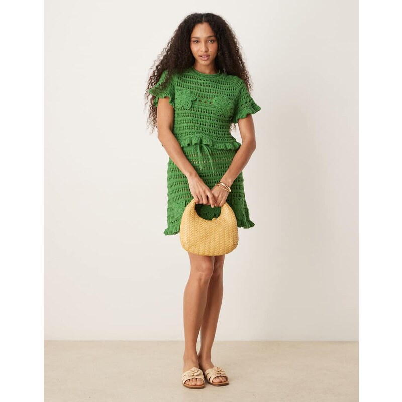 ASOS DESIGN co-ord open stitch mini skirt with crochet applique in 106248976