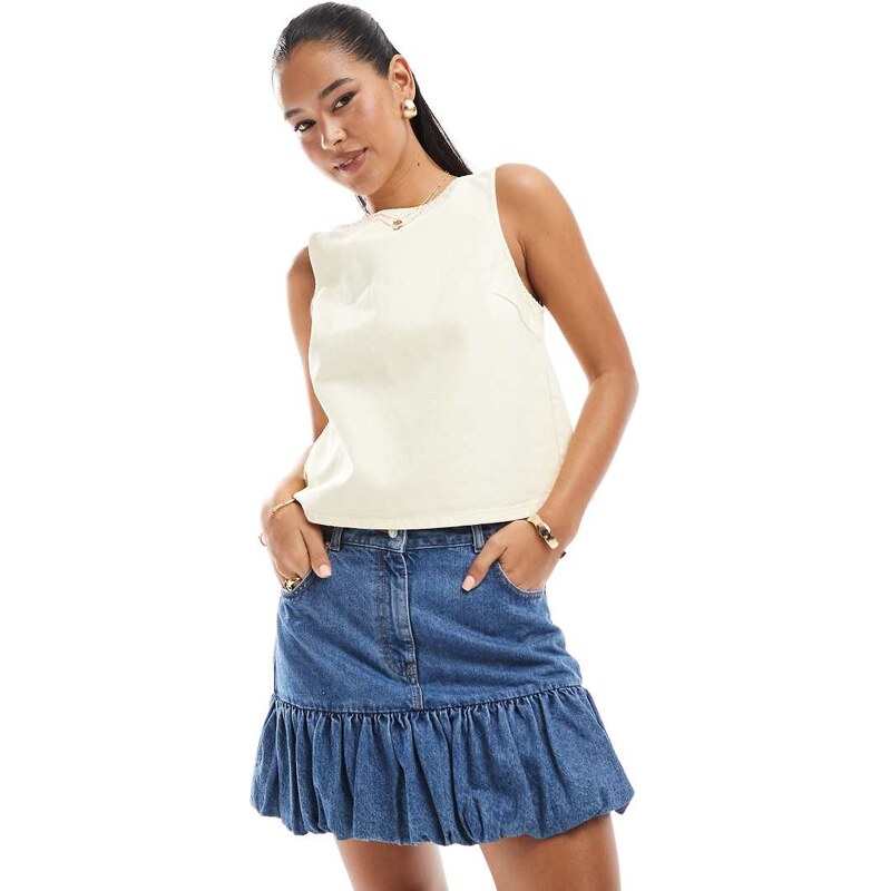 ASOS DESIGN denim shift top in butter yellow 105981716