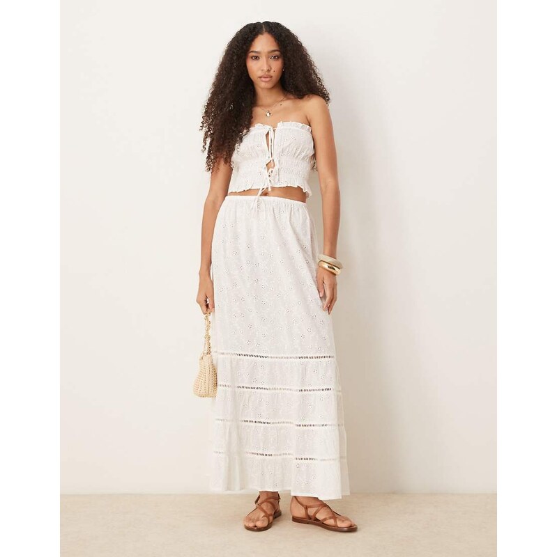 Iisla & Bird broderie ruched tiered beach skirt in white 115510394