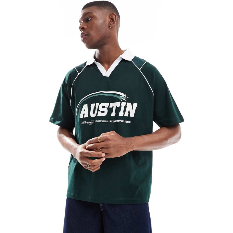 ASOS DESIGN oversized polo with sports graphics and airtex