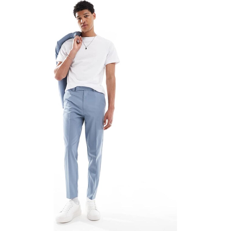 ASOS DESIGN tapered suit trousers in light blue