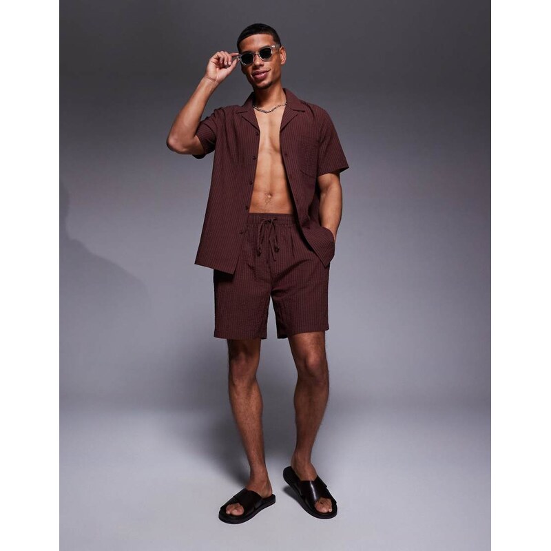 South Beach seersucker beach short co-ord in brown