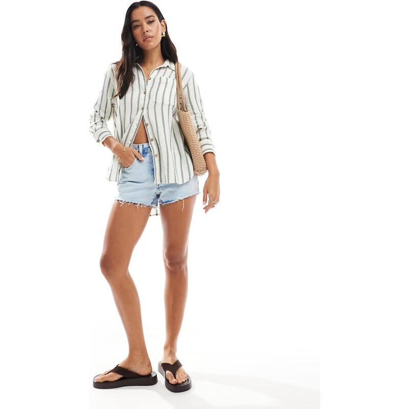 New Look double cloth stripe shirt in green and white