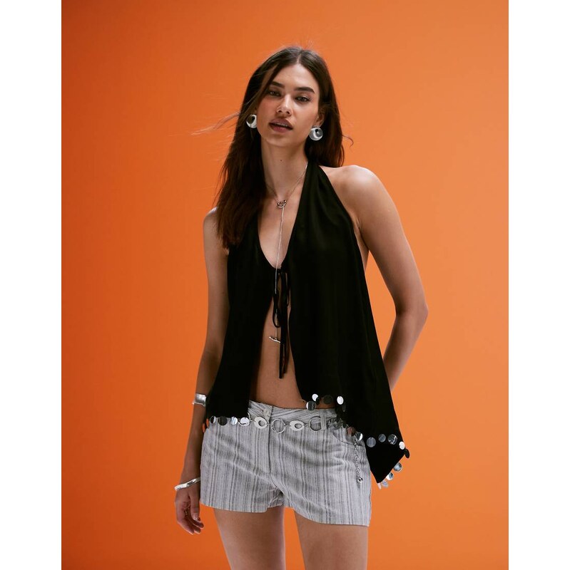 VRG GRL spritz sequin edge cami top co-ord in black 106022504