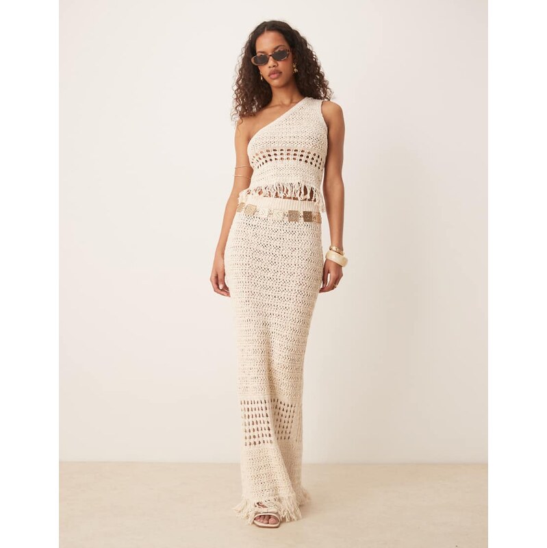 ASOS DESIGN co-ord crochet stitch maxi skirt with fringing in