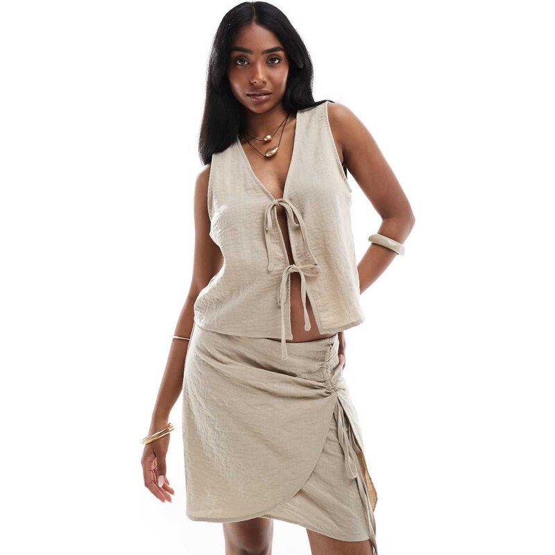ONLY tie front vest co-ord in beige-Neutral