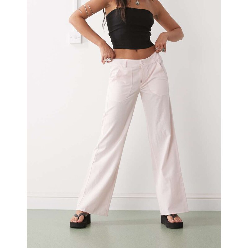 COLLUSION 90s low rise relaxed trouser with linen in pink -