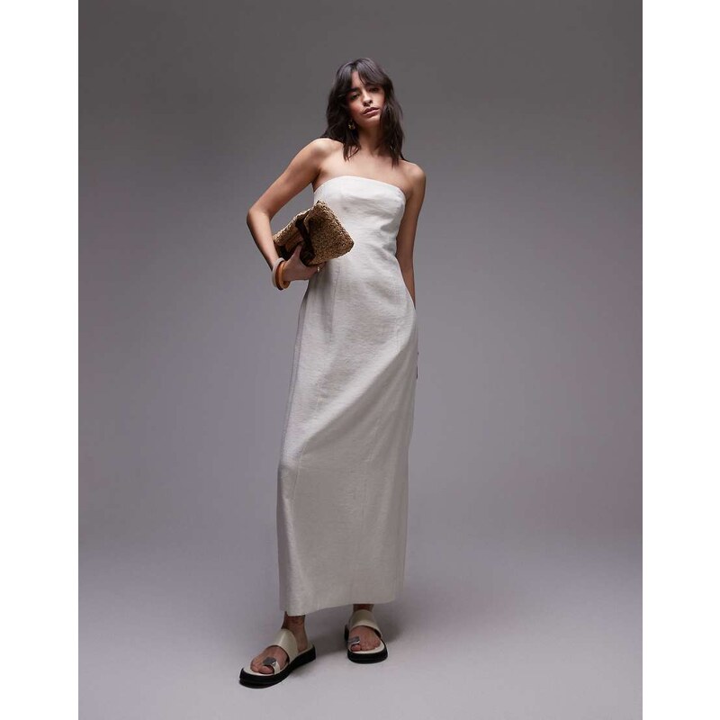 Topshop linen Bandeau midi in natural-Neutral