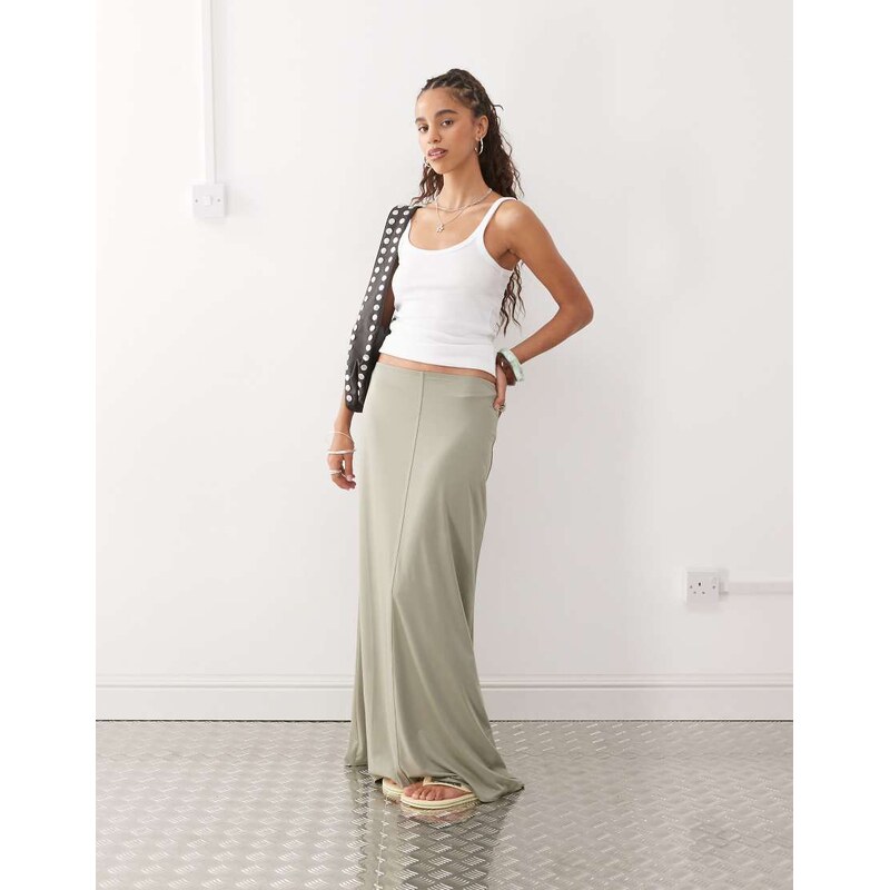 Monki floaty maxi skirt in khaki-Green